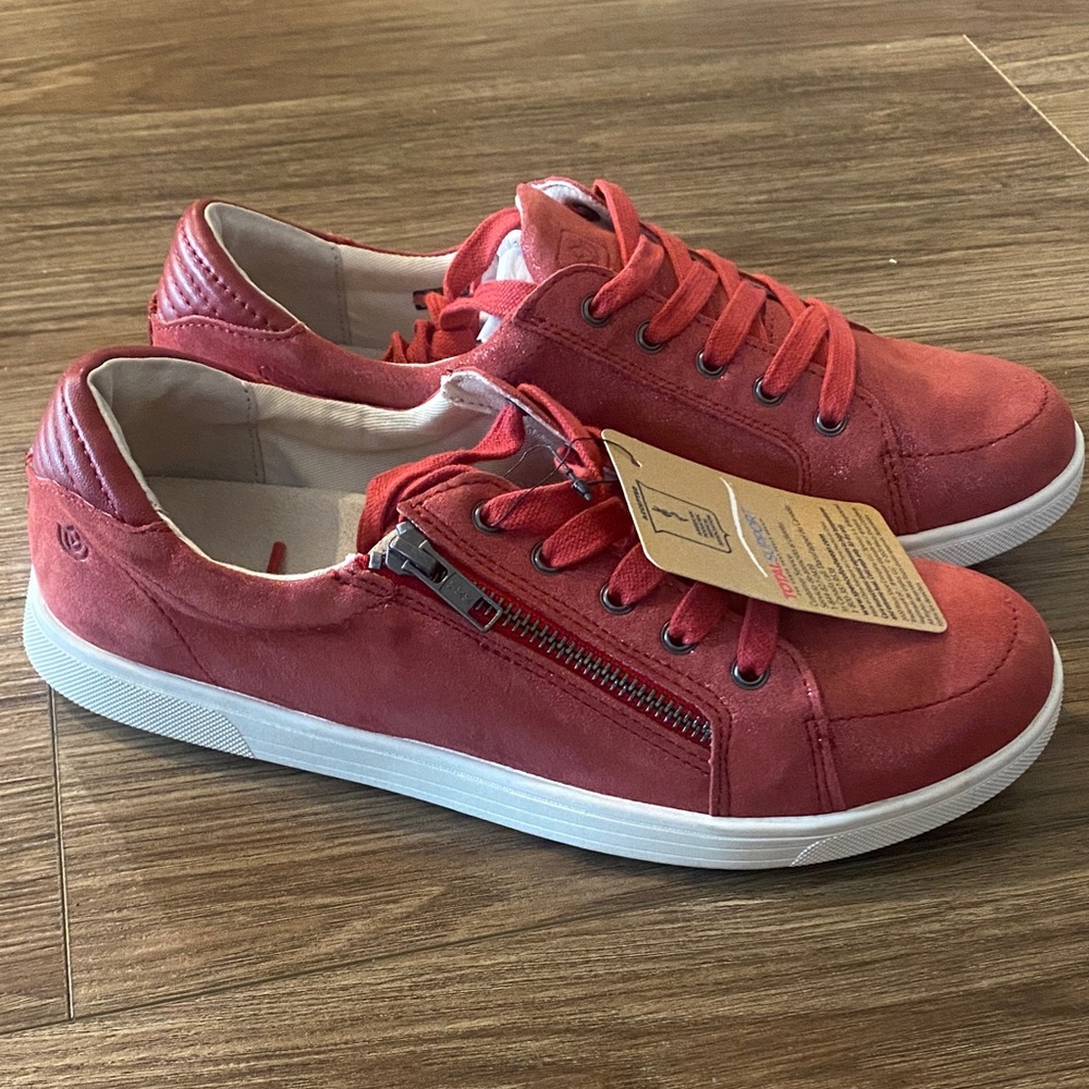 NEW! Spenco Santa Catalina Sneaker Nubuck metallic leather zip/tie sporty & bold